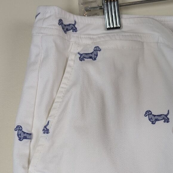 Talbots White Cotton Pencil Skirt Blue Embroidered Dachshund Dog Print Size 14 - Picture 4 of 9